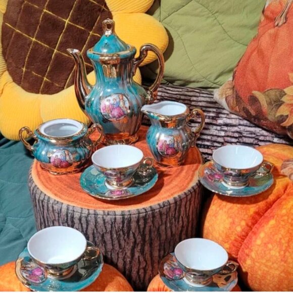 Vintage Japan Empress Bone China Teal Porcelain Tea Set - Picture 2 of 8